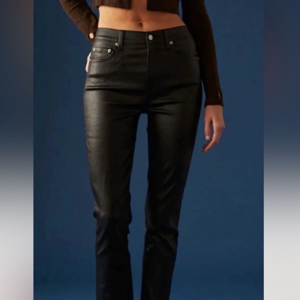 LAFAYETTE 148 NEW YORK WAXED DENIM THOMPSON BLACK JEANS US 0 SLIM LEG SILHOUETTE